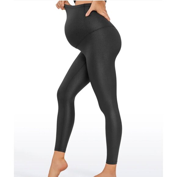 CRZ Yoga Butterluxe Maternity Legging 25" Black Classic Shiny Size Small Shimmer - Picture 1 of 4